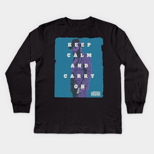 keep calm and carry on blue Babs olusanmokun Kids Long Sleeve T-Shirt